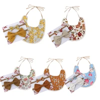 3pcs baby bowknot headband lace fringed saliva towel floral print newborn double sided bib girl hiccup feed blouse baby shower
