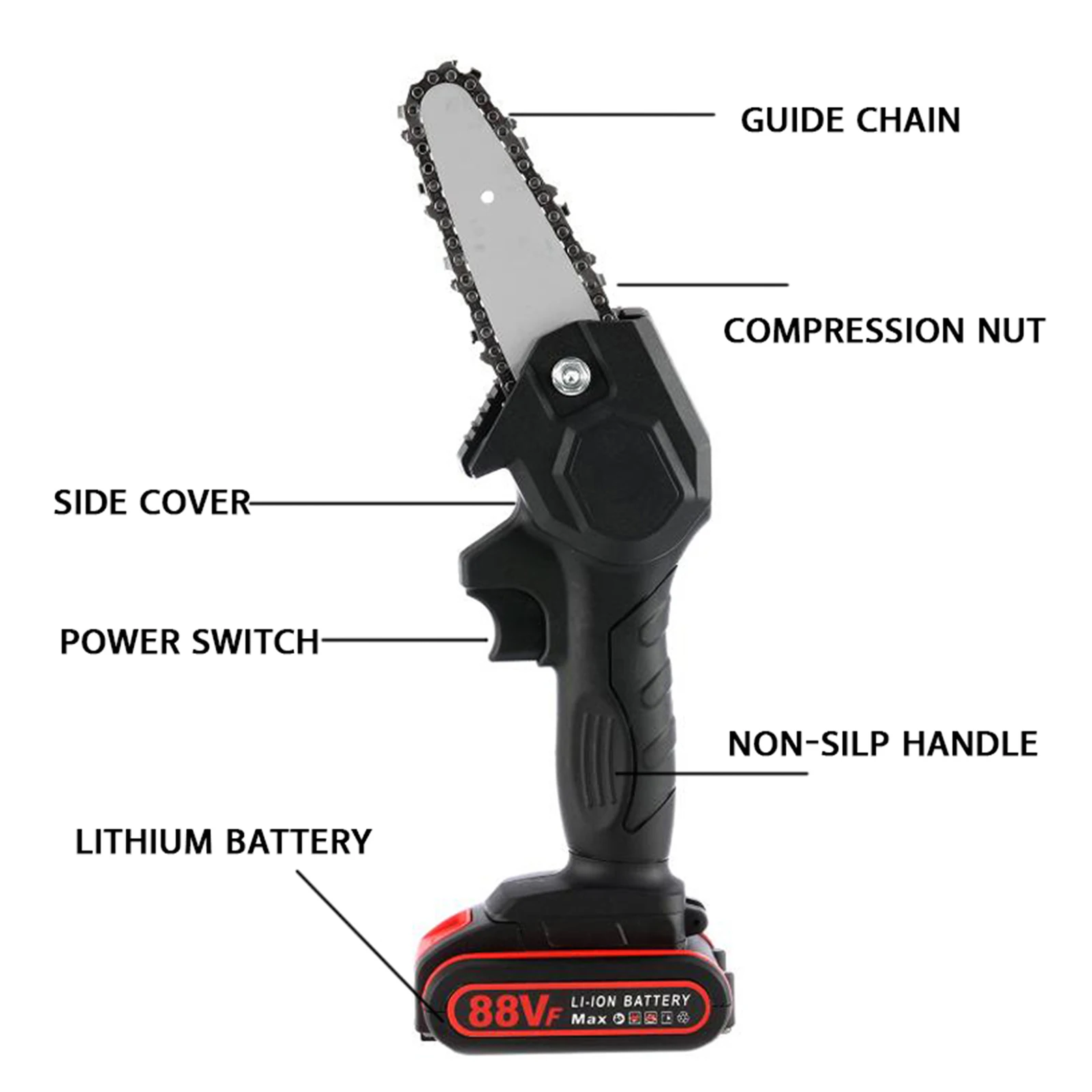

Mini Cordless Electric Chainsaw, 6-Inch 88V 1200W Handheld Saw Pruning Shears Chainsaw Wood Cutting Chainsaw Chains Tools