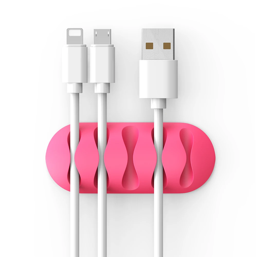 Pink FLOVEME USB кабель Органайзер провода намотки наушников Держатель кабеля шнур держатель Клип офисный Настольный телефон кабели фиксатор провода управление - Цвет: Pink