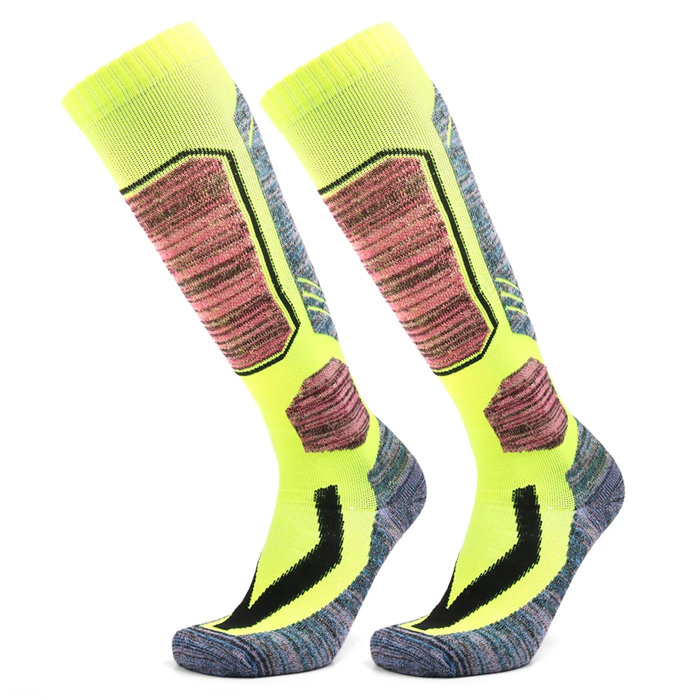 Fluorescent green Мужские и женские лыжные носки для скалолазания и пешего туризма, лыжные носки для взрослых, теплые хлопковые носки для сноубординга, уличные, теплые, зимние, спортивные - Цвет: Fluorescent green