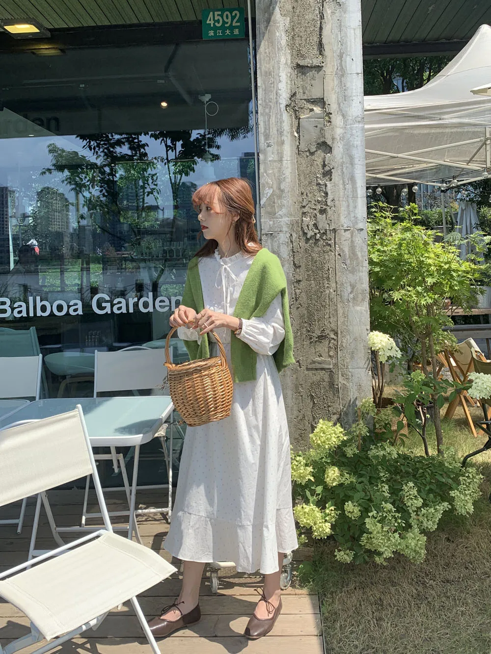 Женское платье с длинным рукавом маленькое милое в горошек Корейском стиле для