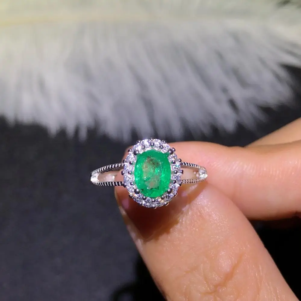 925 Серебряное инкрустированное кольцо с натуральным изумрудом мужское Размер 5 5*7