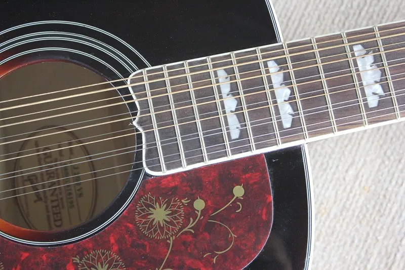 Высококачественная однотонная ель Топ 12 струн J200 sunburst цветная Акустическая
