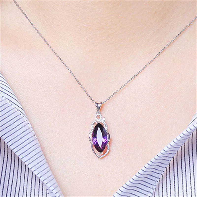 

Luxury Necklace Pendant with Amethyst Zircon Gemstone 925 Silver Jewelry for Women Wedding Engagement Promise Party Accessories