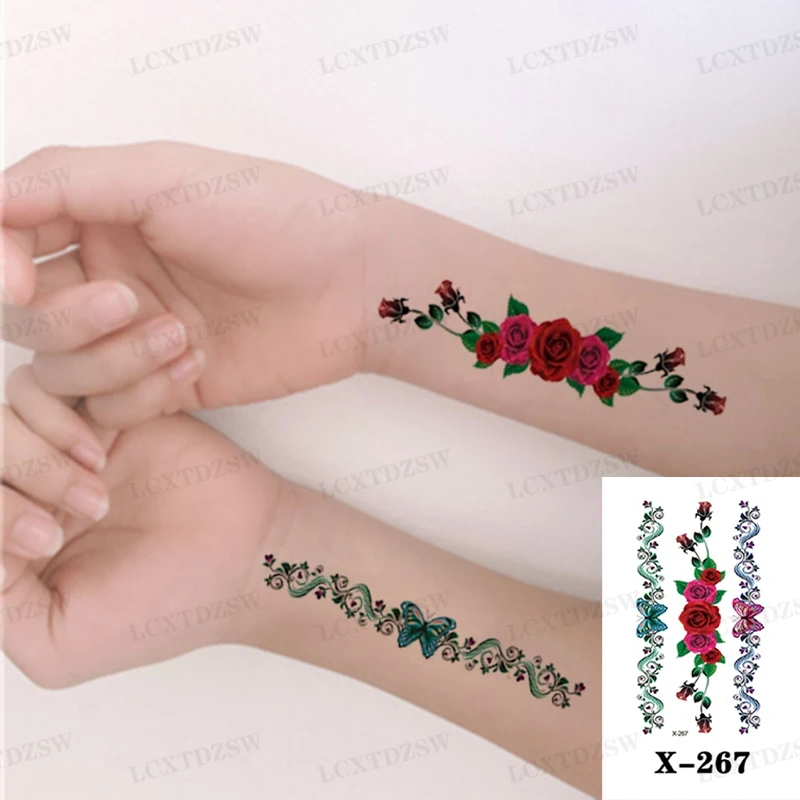 Temporary Small Tattoo Stickers For Men And Women, Black Flowers, Geometric False Tattoos, Waterproof And Durable, Arms, Legs