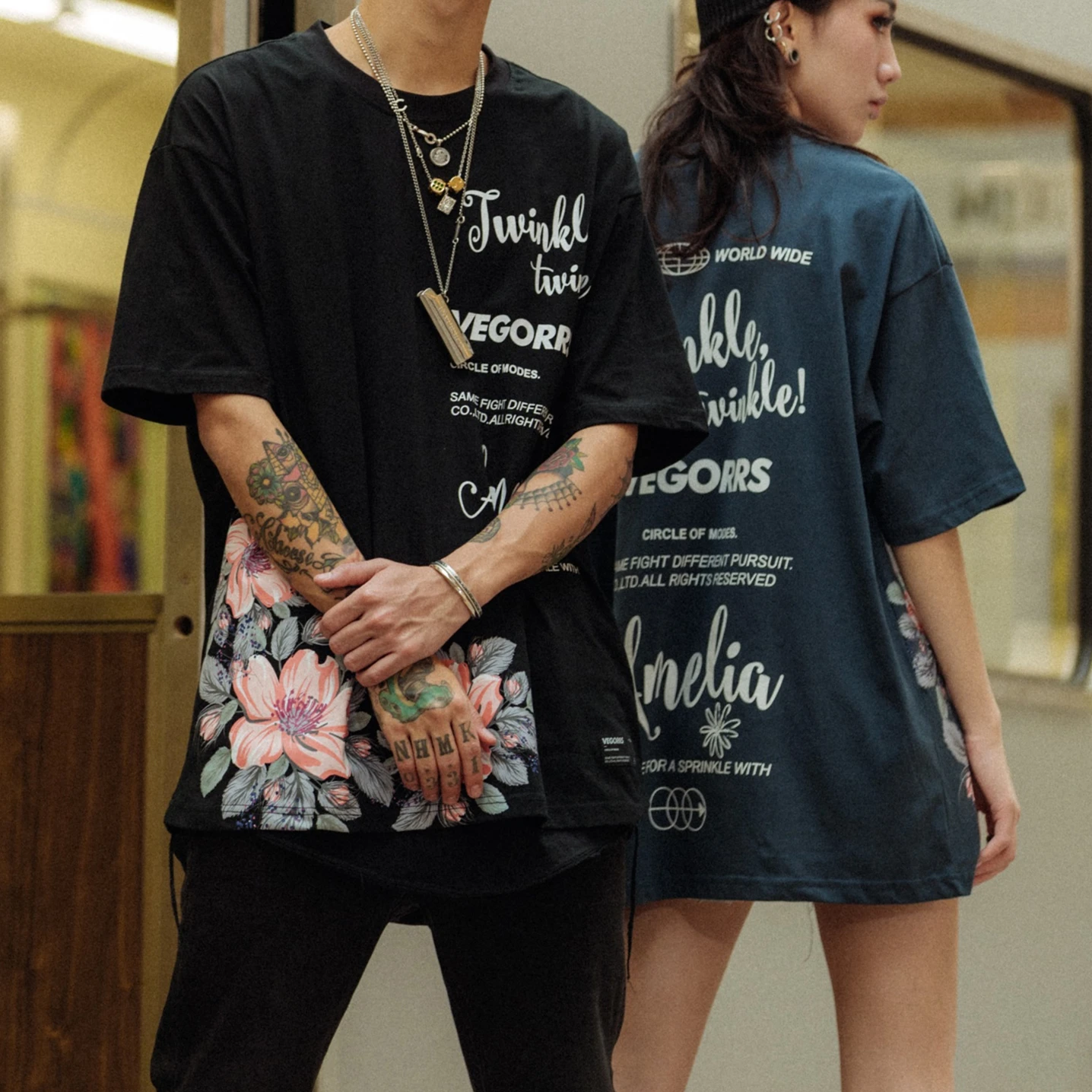 Хип-хоп футболки с цветочным принтом Harajuku повседневные коротким рукавом Уличная