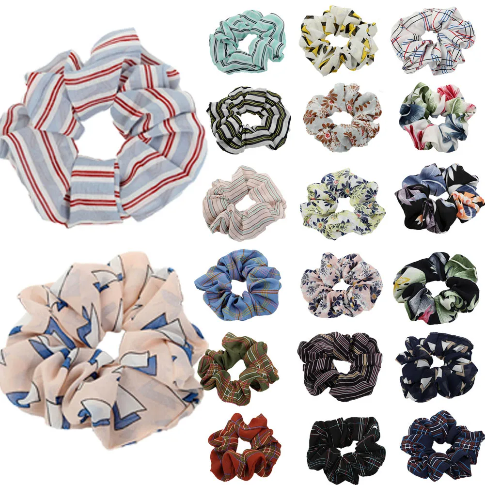 

Women Girls Floral Striped Elastic Hair Bands Scrunchies Soft Elegant Retro Hair Ties Hair Accessories Ponytail Holder Headwear