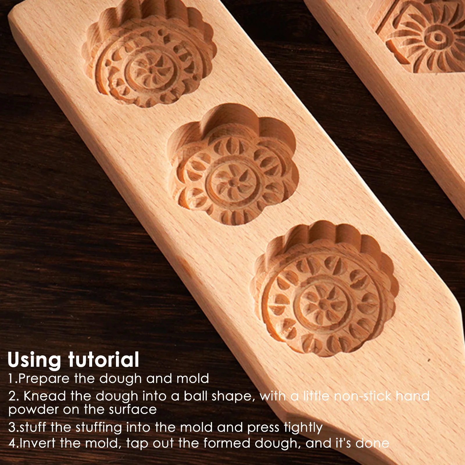 

DIY Mooncake Mold Chinese Traditional Mid-autumn Festival Moon Cake Mold Wooden 3 Holes Pastry Baking Tool Kitchen Accessories