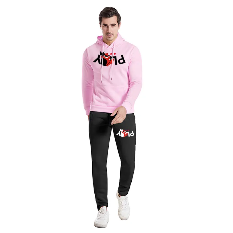 

Autumn Winter 2021 Men Multicolor Optional Hoodie Two-piece Loose Comfort Thickened Sweatshirt+Sweatpants Faddish Jogging Suit