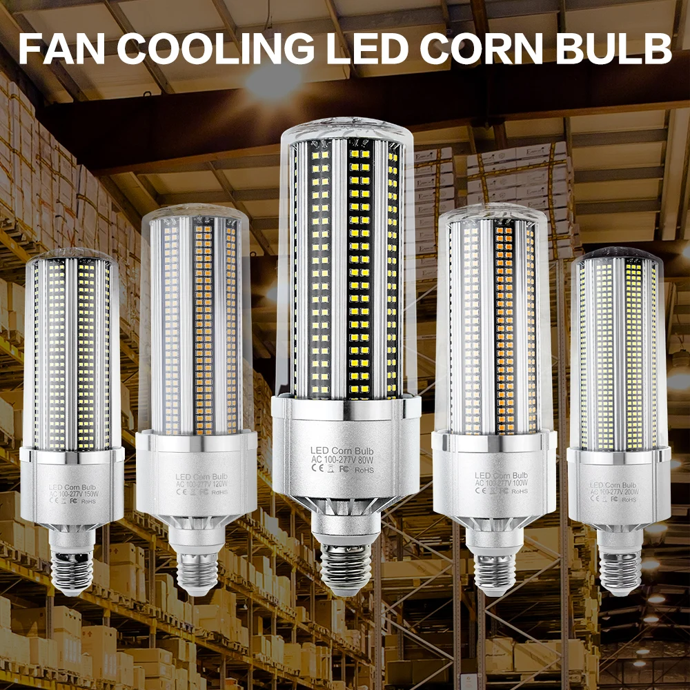 

E27 Corn Light 110V LED Industrial Lamp 220V Corn Bulb 80 100 120 150 200W High Power Lighting No Flicker Workshop Lighting 240V