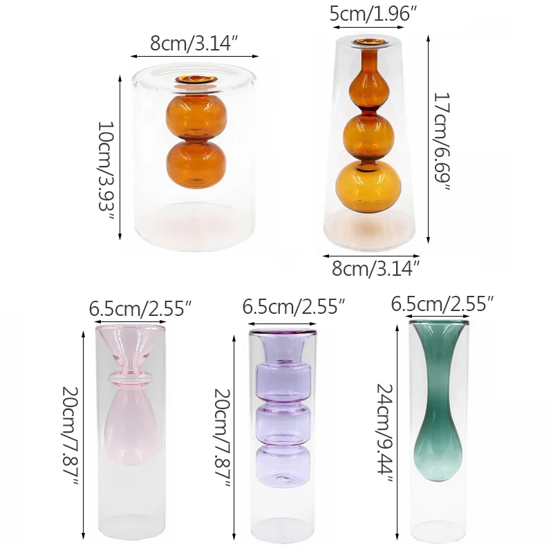 

Double-Layer Glass Flower Vases Nordic Irregular Shape Hydroponic Device Home Decoration Christmas Gift Wedding Desktop Decor