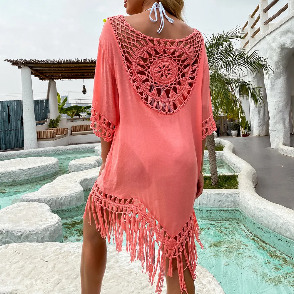 

Dress For New Year 2021 Beach Wear Women Cover Up Bathing Trips Best Southeast Asia Big Circular Loose Spot Patchwork Polyester