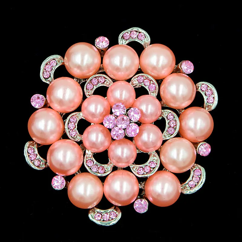 Дешевые оптовые продажи красивый золотой тон жемчуга и кристалл цветок брошь