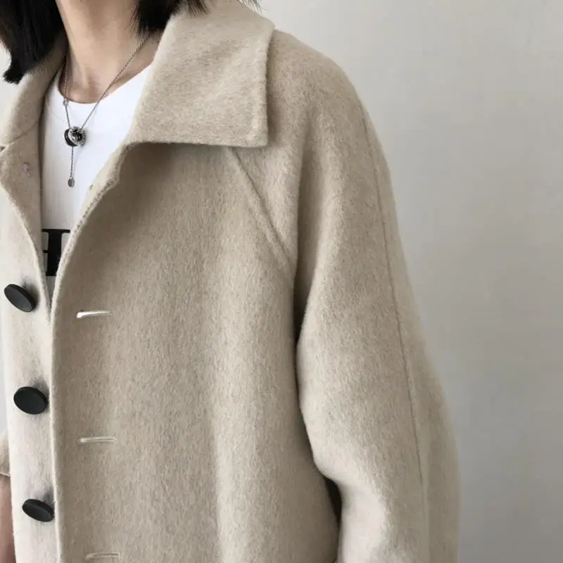 

Winter Beige Elegant Wool Blend Women Korean Fashion Black Long Coats Vintage Minimalist Woolen Overcoat Camel Oversize Outwear