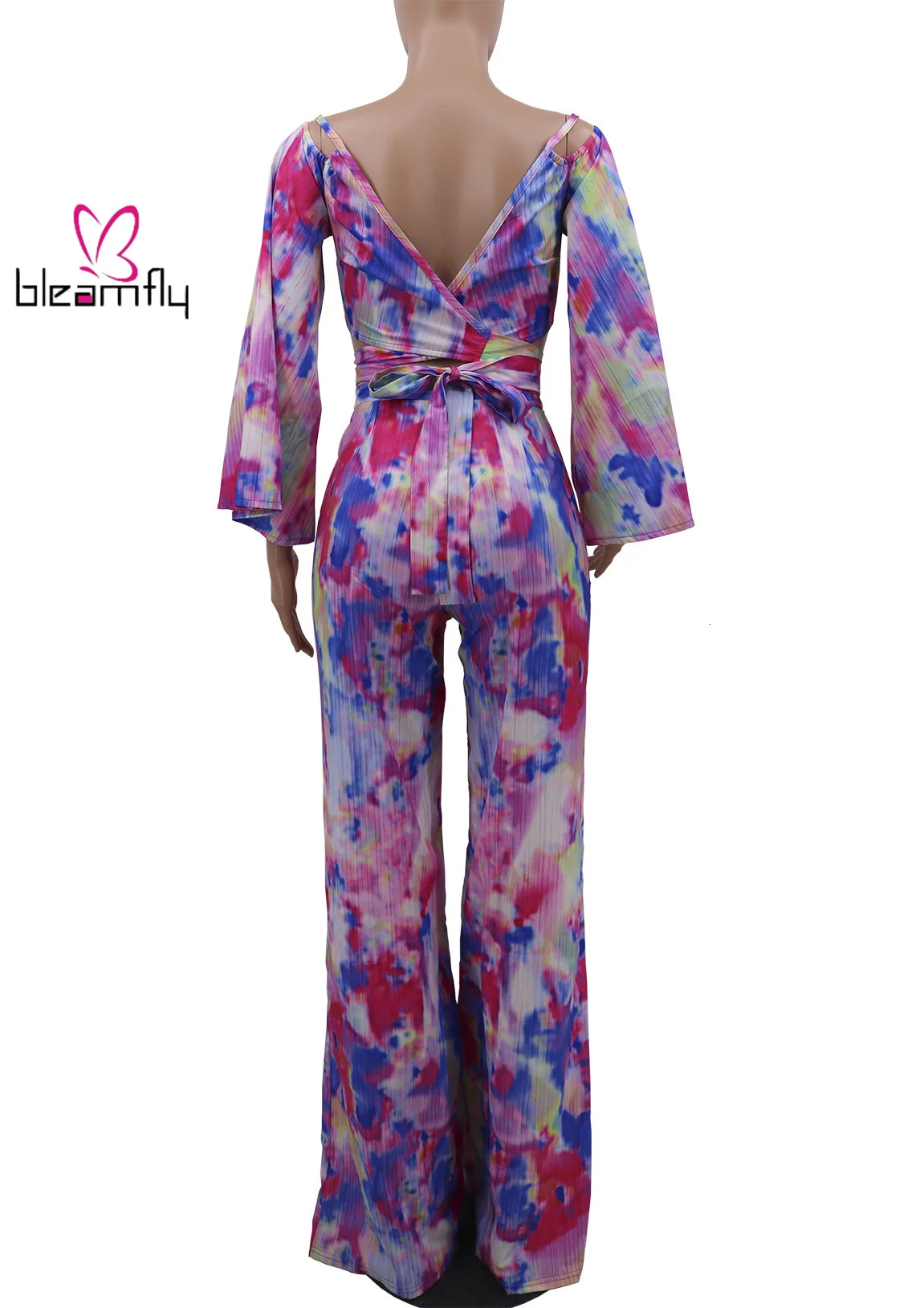 Новинка Женский шифоновый топ с длинным рукавом прямые штаны комплект из двух