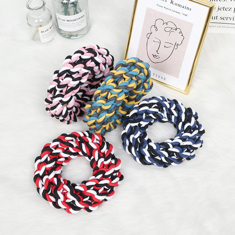 1pcs Pet Dog Puppy Double Cotton Chew knot toys pet supplies Clean teeth Durable Braided Bone Rope Random Color molar toy - купить по