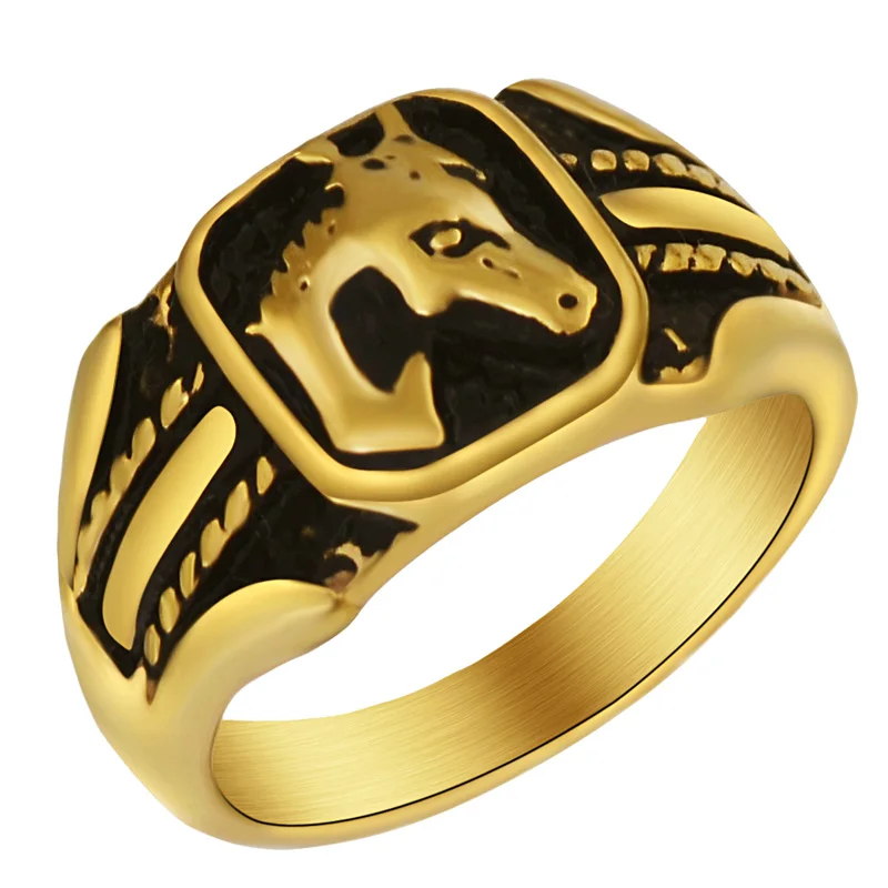 Бесплатная доставка Золотое кольцо унисекс с головой лошади для влюбленных Crazy