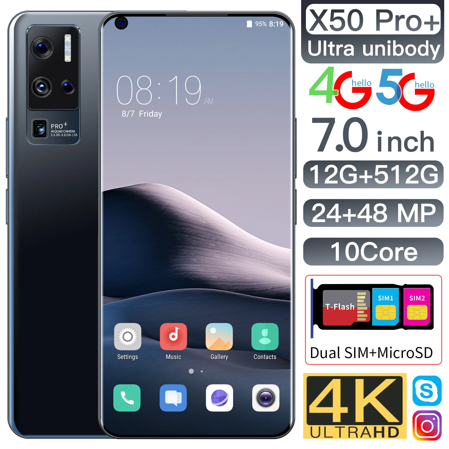 Бесплатная доставка глобальная версия X50 Pro 7 0 дюймов + смартфон 12G 512 Гб Две