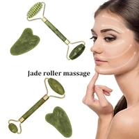 1pc1set massage roller facial guasha board double heads natural jade stone relaxation slimming neck thin lift face lift tools