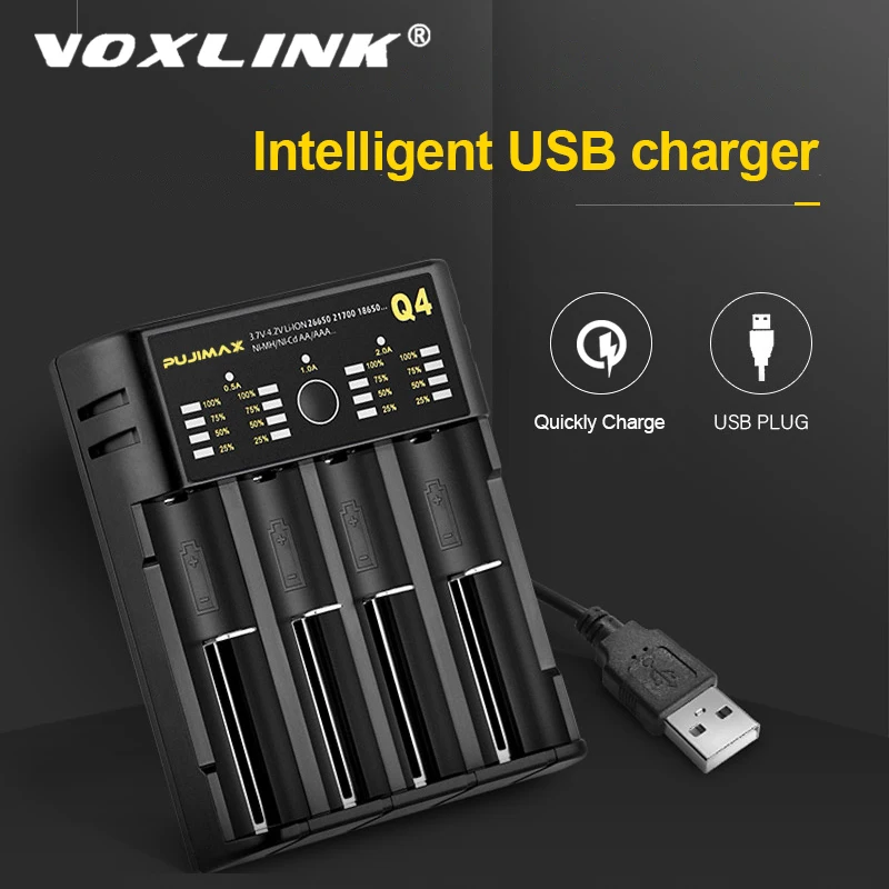 Зарядное устройство VOXLINK для аккумуляторов 18650 5 В/2 А USB-кабель быстрой зарядки 26650