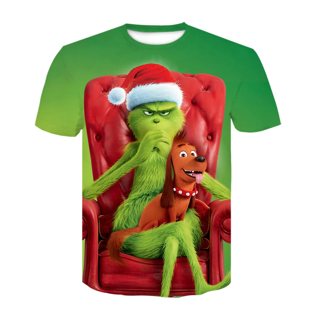 Christmas Gift Green Fur Monster Grinch Print Pattern T-shirt 3D Printing Men and Women Summer Fashion T-shirt Short Sleeve