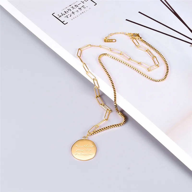 

YUN RUO 2020 European Vintage Gold Round Letter Pendant Necklace Chain Woman Jewelry Fashion Titanium Steel Accessory Never Fade