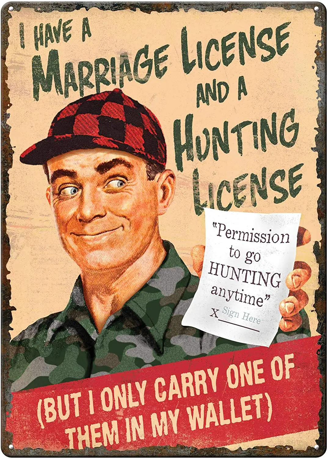 

Marriage-and-Hunting;Tin Sign Wall Retro Metal Bar Pub Poster Metal 11.87.9in