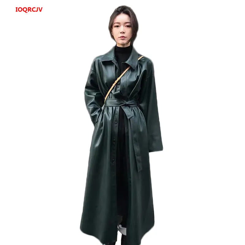 Женская Длинная ветровка из искусственной кожи черная однобортная длинная