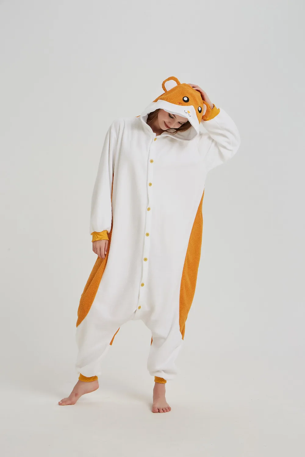 Золотой Взрослый Hamtaro Комбинезоны мультфильм животных хомяк пижамы, одежда для сна с рисунком из аниме Маскарадный костюм на Хэллоуин Карнавальный вечерние комбинезон - Цвет: Золотой