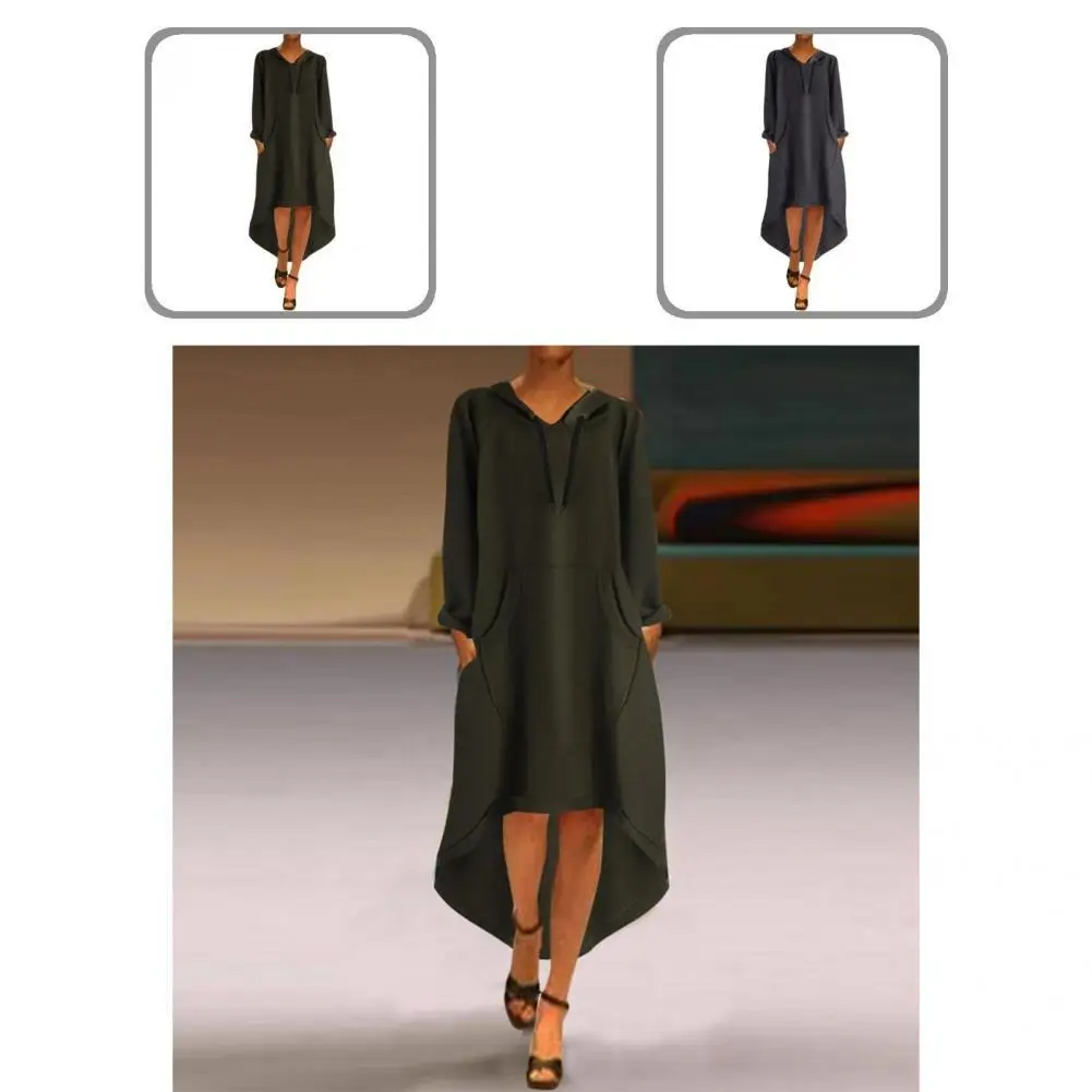 

Стильное универсальное женское платье с капюшоном, приятный на ощупь Свободный Подол