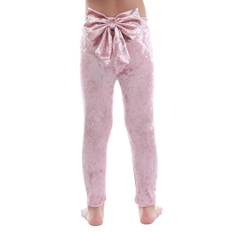 

New Fashion Shiny Leggings For Girls Big Bow Pants For Baby Girl Golden Diamond Velvet Legging For Kid Children Winter Trousers