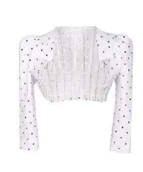 dots white Женский короткий кардиган в мелкий горошек со звездами, вязаный крючком жакет, весенне-осенний женский кардиган с пышными рукавами W356 - Цвет: dots white