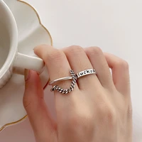 fmily minimalist 925 sterling silver personality chain tassel ring retro fashion letter hip hop jewelry for girlfriend gift