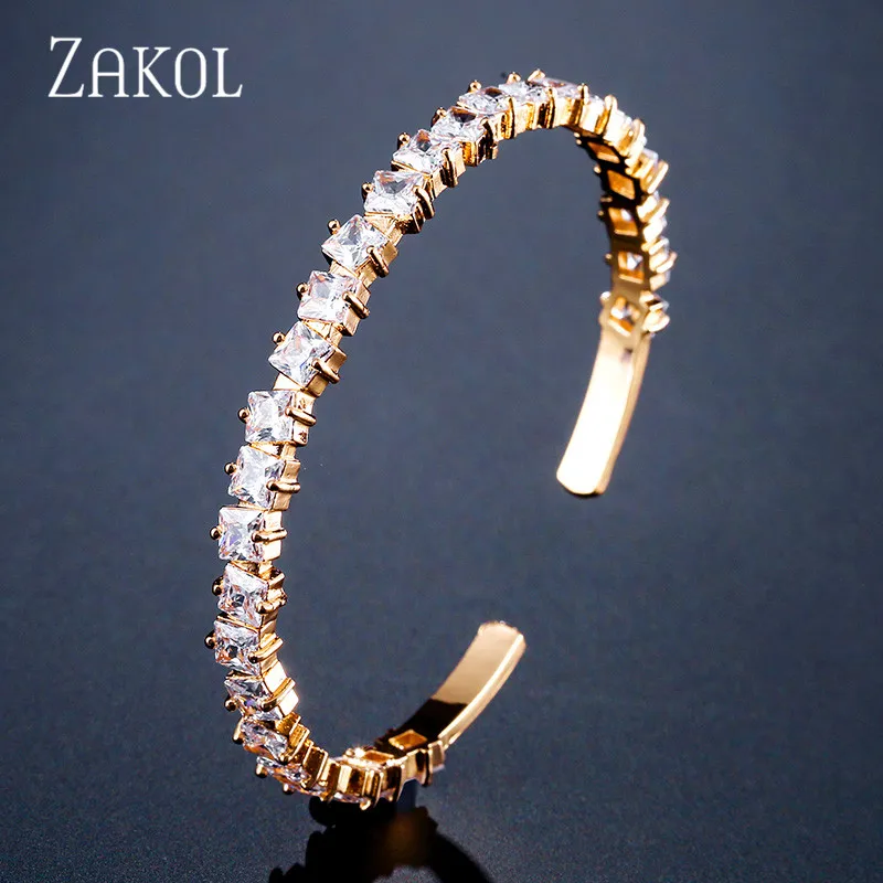 Gold Color Модные черные браслеты ZAKOL с кубическим цирконием, модные браслеты-манжеты для женщин и девушек, вечерние ювелирные изделия на свадьбу FSBP154 - Окраска металла: Gold Color