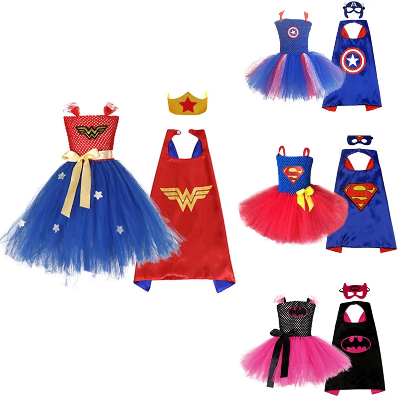 Юбка пачка для девочек платье Super Hero стиле детская одежда Wonder Girl костюм hero косплея