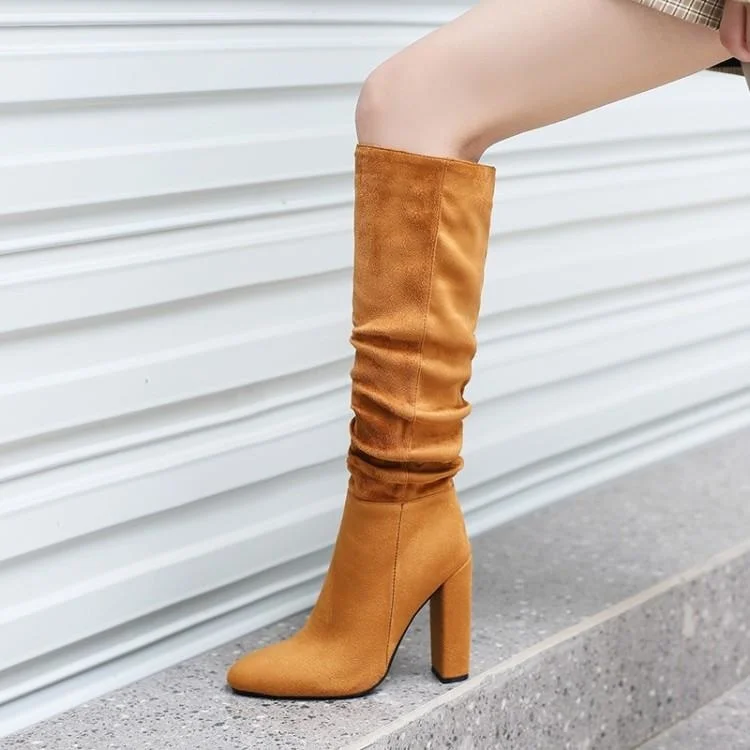 

Women's Pointed Head Large Size 40-43 Wrinkled Boots High Tube Thin Heels Autumn 2021