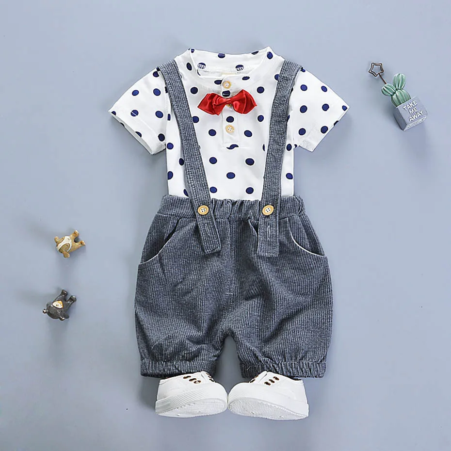 Kids Clothes Dot Shirt + Jumpsuit 2 Pcs Suit For Boys Short Sleeve Outfits Spring Summer Suits Baby Boy |