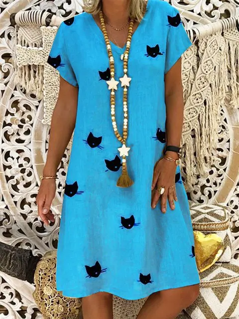 

Женское платье с v-образным вырезом и мультяшным принтом, летнее повседневное свободное платье с коротким рукавом, большие размеры 5XL