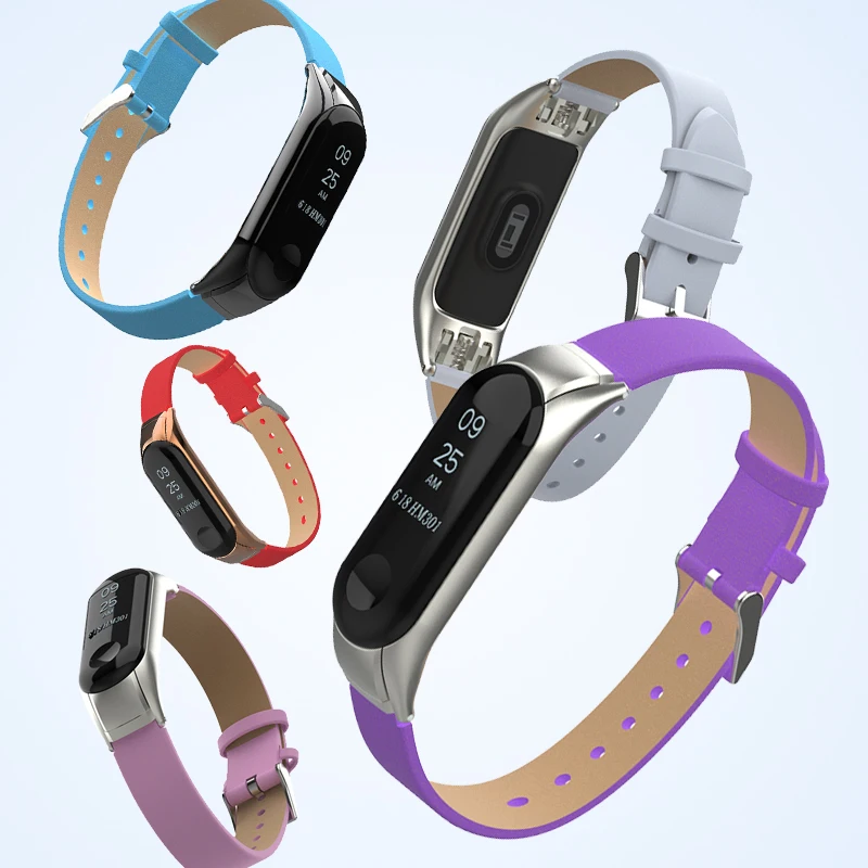 Цветной кожаный ремешок для Xiaomi Miband 4 3 наручных часов Mi Band аксессуары браслет