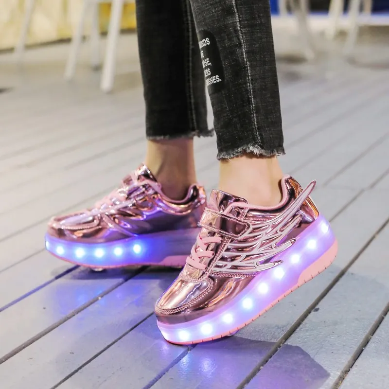 Детские кроссовки, светодиодный каток Heelys, обувь для катания на коньках, Детские легкие крылья, Двойные колеса, для мальчиков и девочек, Inine, роликовые скейты, светящиеся туфли со светодиодами