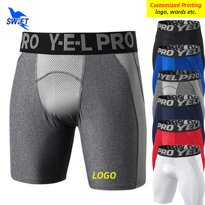 Customized LOGO Men Quick Dry Short Running Leggings Compression Yoga Tights Gym Fitness Sportswear Shorts Pants Male Underwear