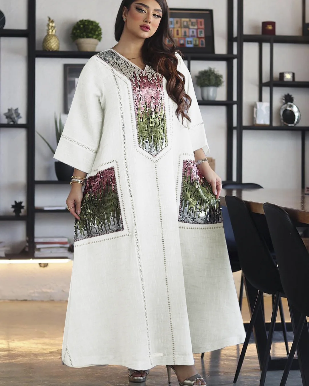 

Middle East Dubai Beads And Sequins Embroidered Robe Lent Muslim Muslim Women's Clothing