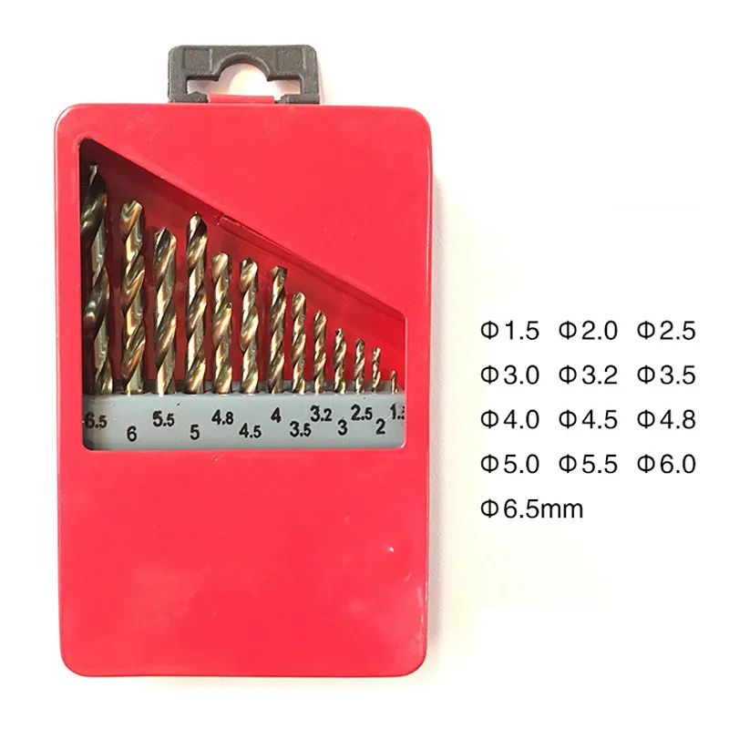 

13pcs/set Metal Drilling Twist Drill Bit 1.5mm-6.5mm Diameter High Speed Steel Twist Drilling Auger Bit for Electrical Drill