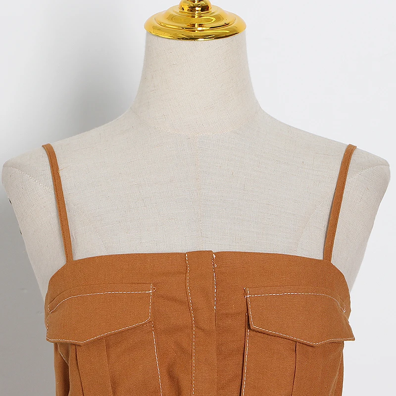 

CHICEVER Elegant Jumpsuits For Women Square Collar Sleeveless High Waist Lace Up Bowknot Casual Playsuits Female 2021 Summer New