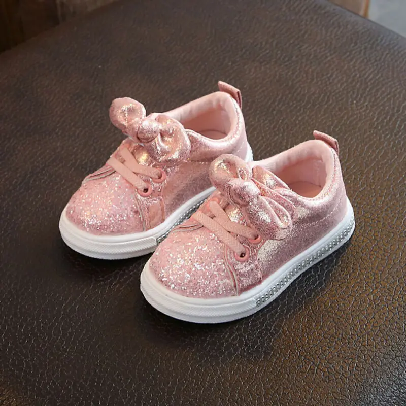 

Goocheer Baby Girls Shoes Fashion Toddler Shoes Children Baby Girls Boys Bling Sequins Bowknot Crystal Run Sport Sneakers Shoes