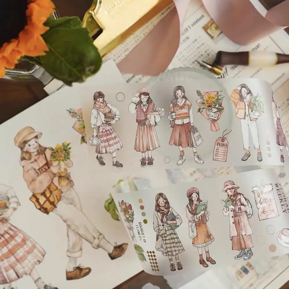 

Big Size Lovely Flower Girl2 PET Tapes for Card Making DIY Scrapbooking Plan Sticker