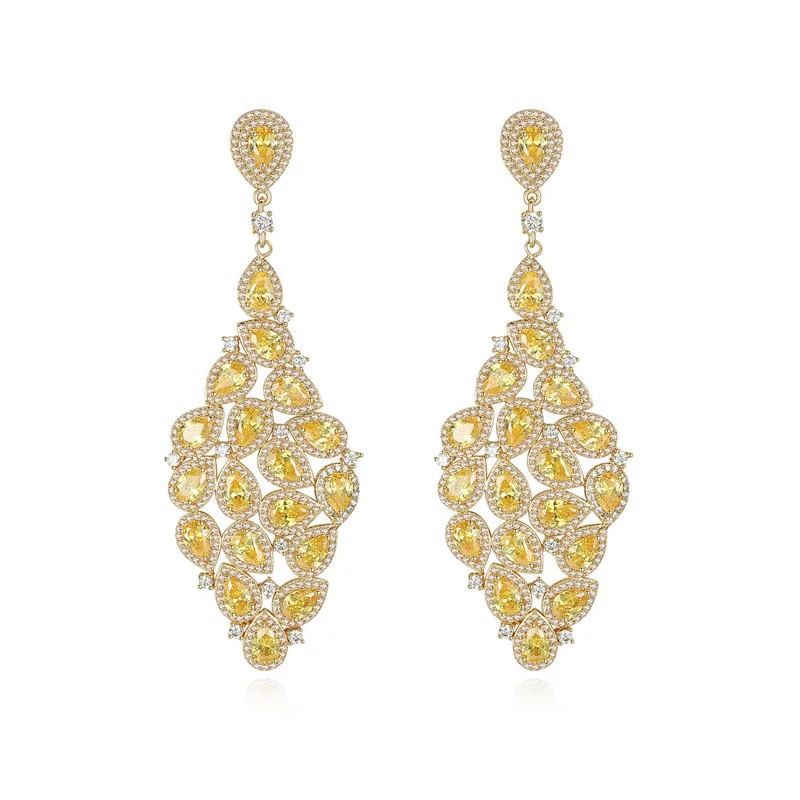 Модные блестящие серьги vogue в стиле барокко ромбовидные жёлтые фианитовые