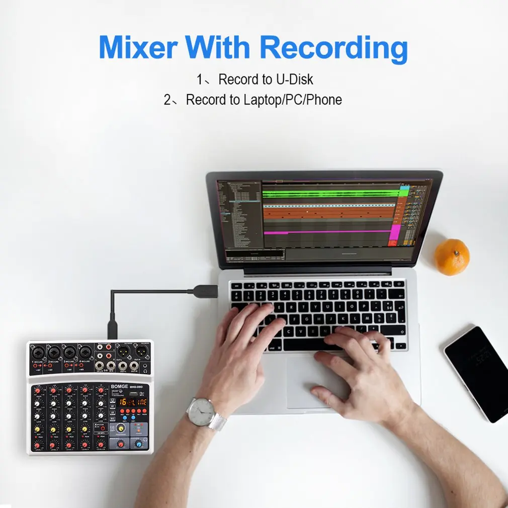 2021 New Wireless 6 Channel Audio Mixer Portable Mixing Console USB Interface Sound Card With 16 DSP Echo 48V Phantom Power | Спорт и