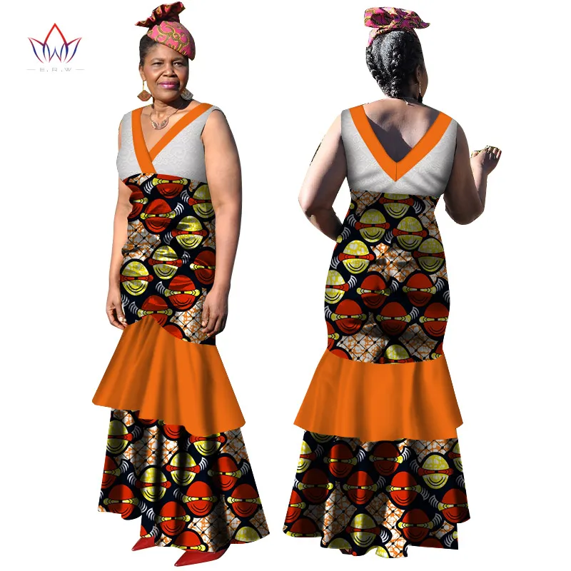 African Traditional Wear For Women Long Dress Dashiki Bazin Riche Cotton Dress Traditional Plus Size African Sexy Clothes WY3176