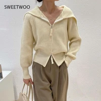 shawl style turtleneck sweater autumn new korean languid lazy wind sweater navy collar zipper cardigan female tide 2021